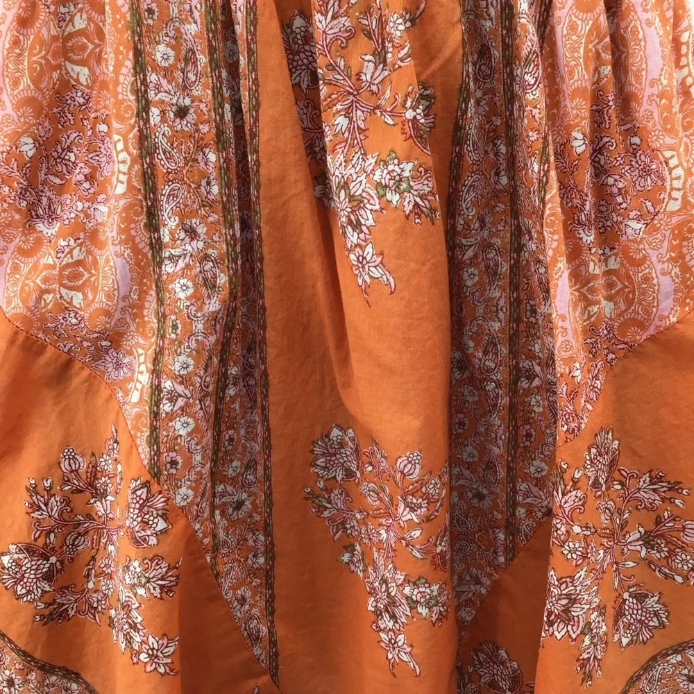 Free People Katie Crochet-Bodice Red and Orange Loral Mini Dress
